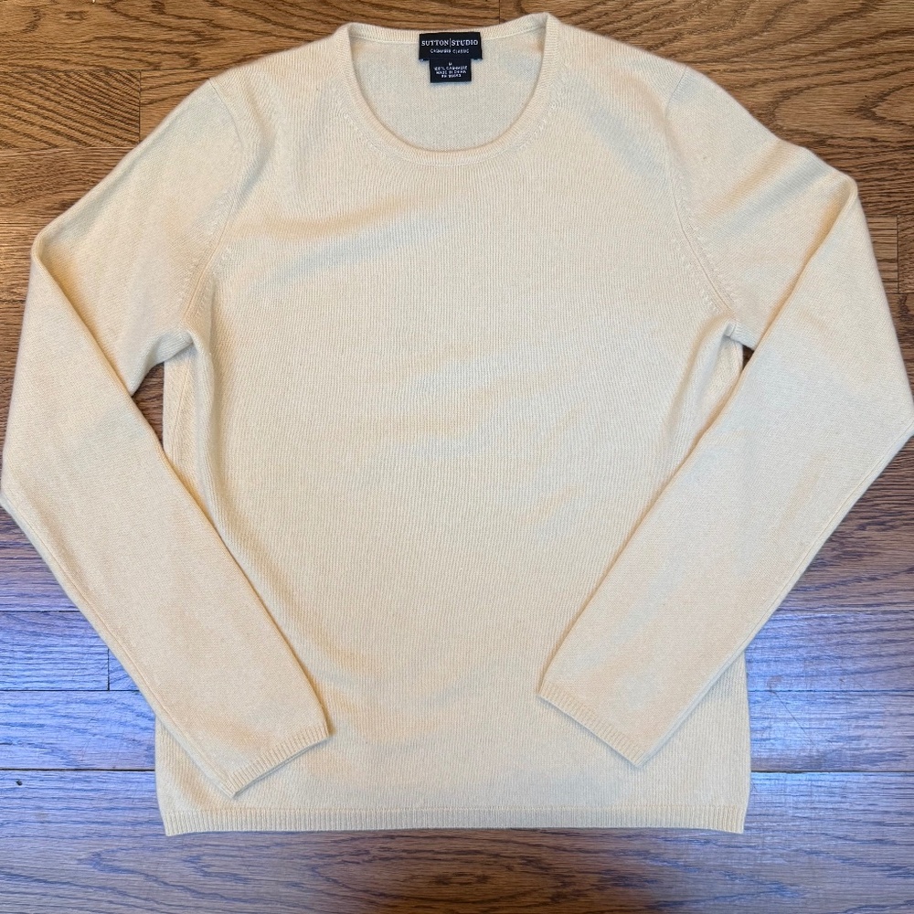 Sutton Studio Cashmere Classic 100% Cashmere Sweater Cream/Ivory/Yellow M
